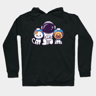 Cute Astronaut With Cat And Pug Dog Cartoon Hoodie